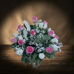 2 Dozen Pink and White Roses