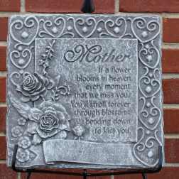 Decorative memorial plaque with roses and a mother tribute message
