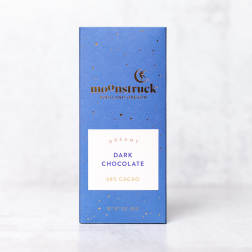 Blue box of dark chocolate with gold speckles