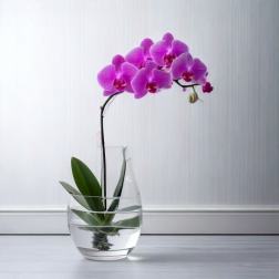Pink orchid in a clear glass vase with water