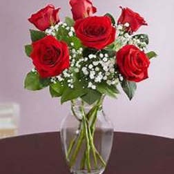 Bouquet of red roses in a clear glass vase
