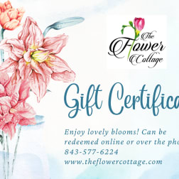 Flower Cottage gift certificate with pink watercolor flowers
