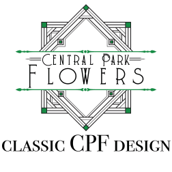 Central Park Flowers logo with geometric black and green design and text