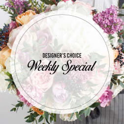 Mixed bouquet with pink, white, and peach flowers