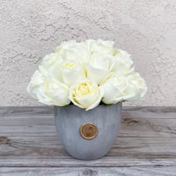 White rose bouquet in a gray vase
