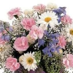 Mixed bouquet of pink, white, and purple flowers