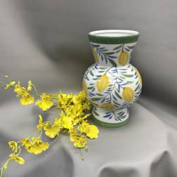 Hand-Painted Lemon Vase. 10" H x 6 1/2" Dia