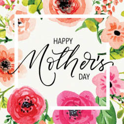 Mother's Day card with watercolor flowers and bold black lettering