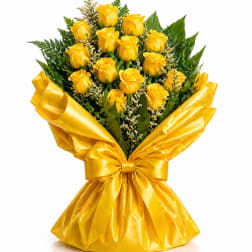 Yellow Wrapped Rose Bouquet