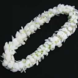 White flower lei on a black background