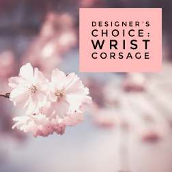 Pink blossoms with a wrist corsage label
