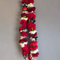 Lei - red, burgundy, black and white Carnation