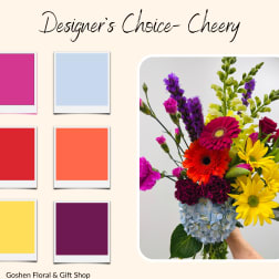 Bright mixed bouquet with gerbera daisies, hydrangea, and purple spikes