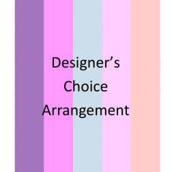 Pastel striped graphic with the words Designer's Choice Arrangement