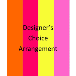 Colorful designer's choice arrangement graphic with vertical orange, pink, yellow, and pink bands