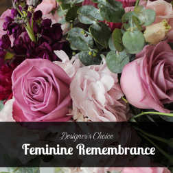 Pink and purple roses with pale hydrangea and eucalyptus