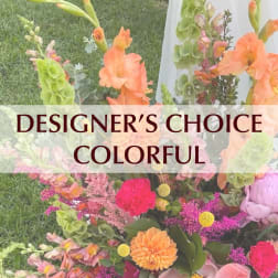 Colorful mixed bouquet with orange, pink, purple, and green flowers
