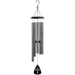 Hanging metal wind chime with a cross-shaped pendant