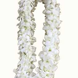 White flower lei made of clustered blossoms