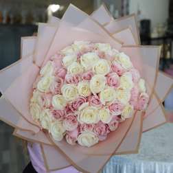 Pink and White Roses Wrapped Bouquet