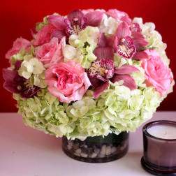 Pink Orchids and Garden Roses in a Vase/26