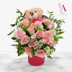 Pink Roses and Bear