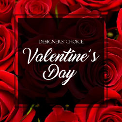 Red roses with a Valentine’s Day text overlay