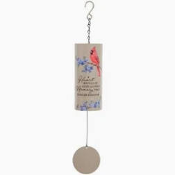 Hanging metal wind chime with a cardinal and floral print