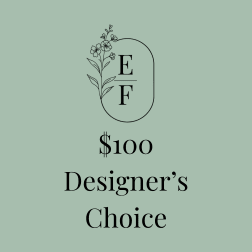 Green designer's choice gift card with floral logo and $100
