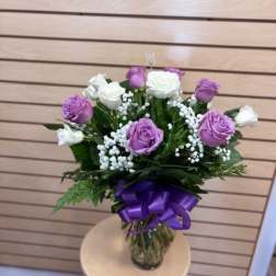 Dozen White and Lavender Roses
