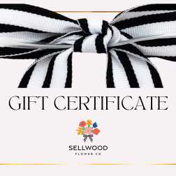 Gift certificate card with a black-and-white ribbon bow