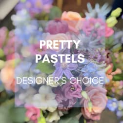 Pastel mixed flower bouquet with text overlay