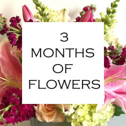 Text reading "3 MONTHS OF FLOWERS" over a floral collage