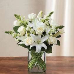 All white Designers choice vase arrangement