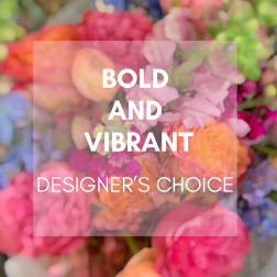 Blurred colorful bouquet with bold text overlay