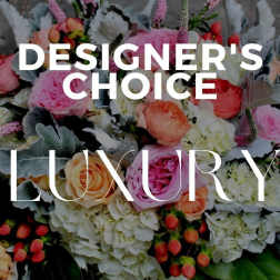 Mixed bouquet of pink, white, and peach flowers with bold text overlay