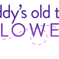 Purple "Maddy's old town FLOWERS" logo with a butterfly graphic