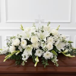 White Casket with Cross