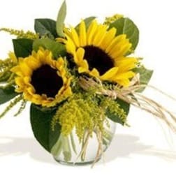 Sunflower bouquet in a clear glass vase