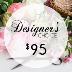 Pink and white rose bouquet with a $95 designer's choice label
