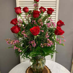 Dazziling Dozen Rose Arrangement with Filler Flowers