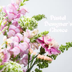 Pastel bouquet with pink, purple, and green flowers