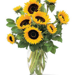 Sunflower bouquet in a clear glass vase
