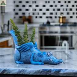 Lucky Blue Dragon Planter by Gisele Kratzner by Blob House with Tillandsia Air Plant or Succulent