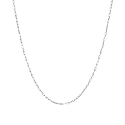 Thin silver chain necklace on a white background