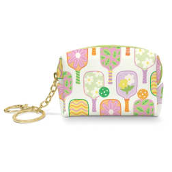 Small floral-print zip pouch with a gold keychain ring