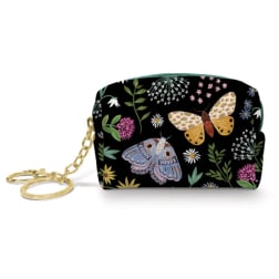 Butterfly-print coin pouch with a gold keychain ring