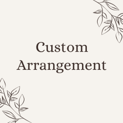 Graphic card with the words Custom Arrangement and simple leafy line art in the corners