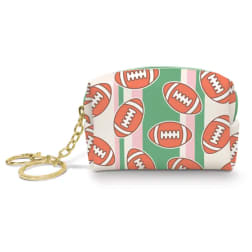 Football-pattern coin purse with a gold keychain ring