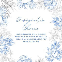 Blue floral border with the words Designer's Choice in the center